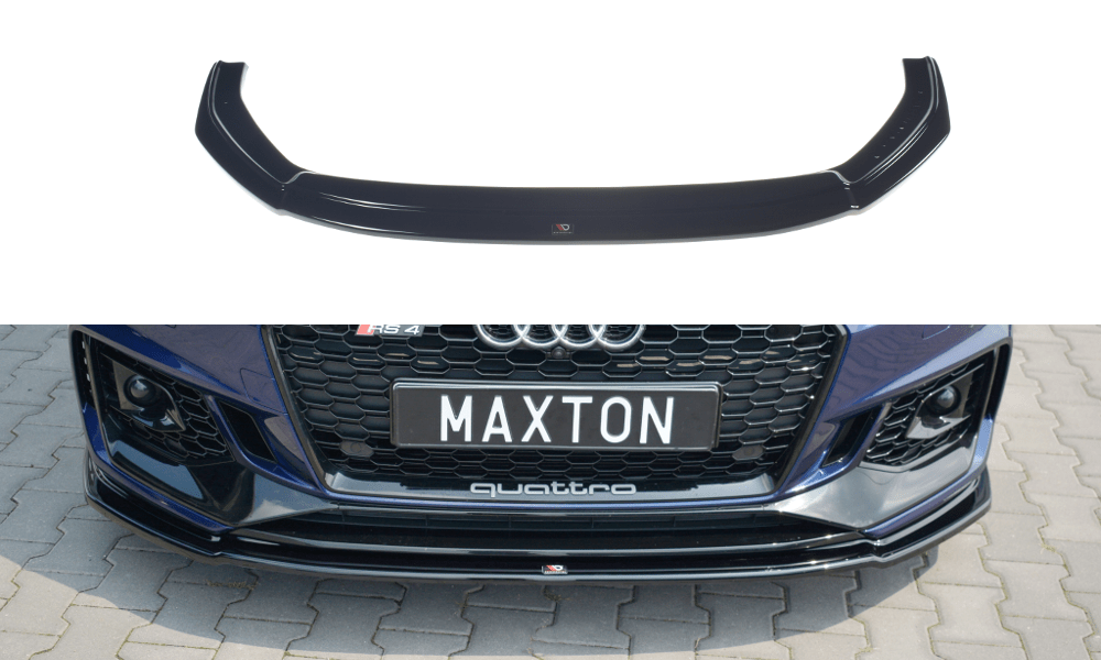 Image of Maxton Voor Bumper Lip V2 Glanzend Zwart ABS Plastic Audi RS4