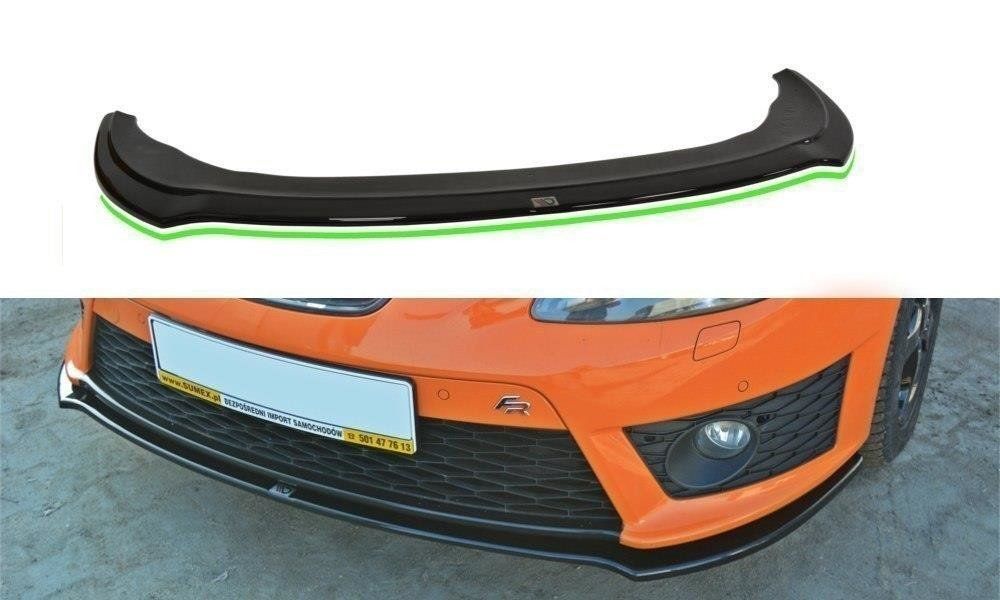 Image of Maxton Voor Bumper Lip V2 Glanzend Zwart ABS Plastic Seat Leon Facelift