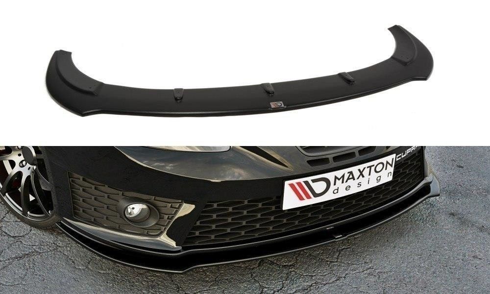 Image of Maxton Voor Bumper Lip V1 Glanzend Zwart ABS Plastic Seat Leon Facelift