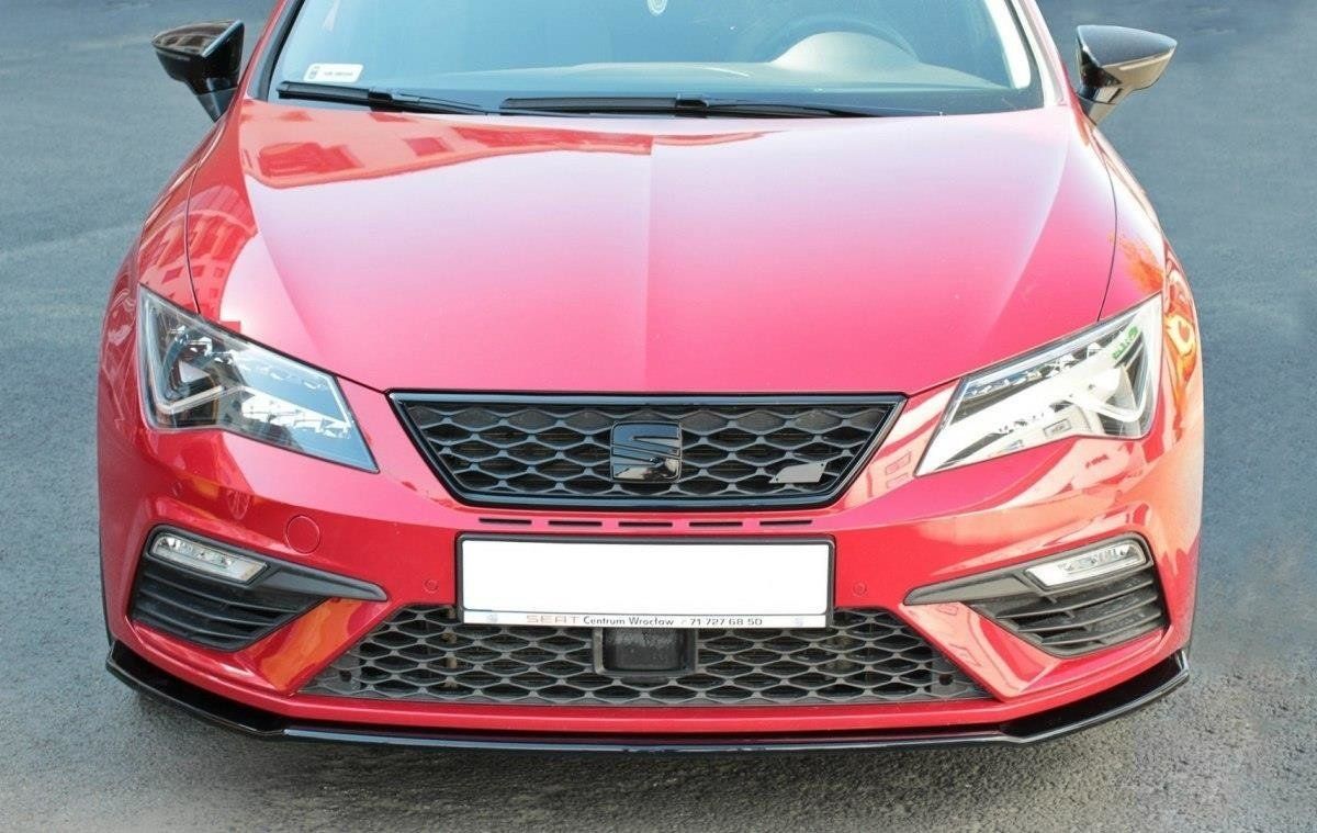 Image of Maxton Voor Bumper Lip V2 Glanzend Zwart ABS Plastic Seat Leon Facelift