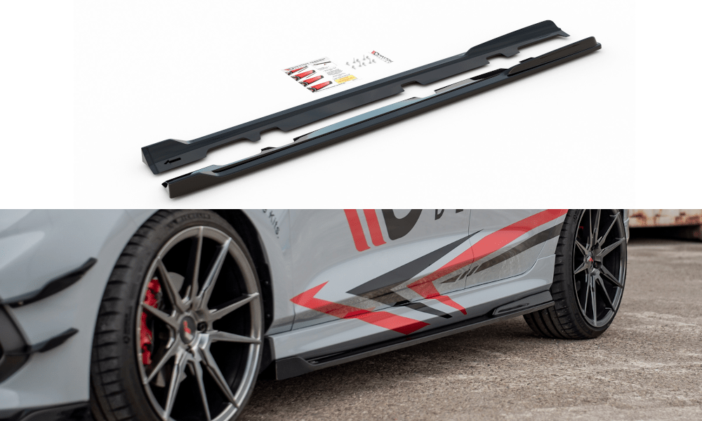 Image of Maxton Side Skirts V3 Glanzend Zwart ABS Plastic Ford Fiesta