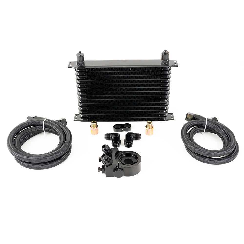 Image of SK-Import Oliekoeler Kit Dubbele Aansluiting Zwart 15 Rijen -10 AN Aluminium