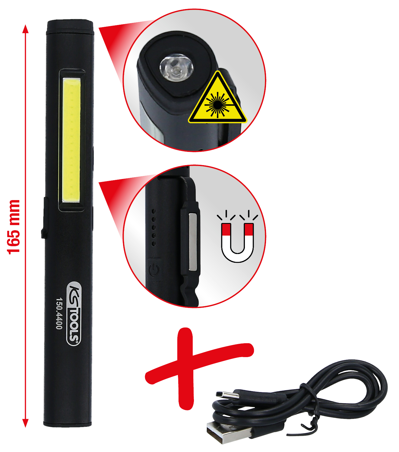 Image of KS tools Inspectie Lamp 350 / 120 Lumen LED Zwart Aluminium