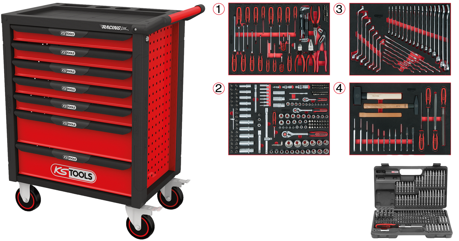 Image of KS tools Gereedschapswagen Racingline 7 laden met 515 stuks gereedschap Rood Staal