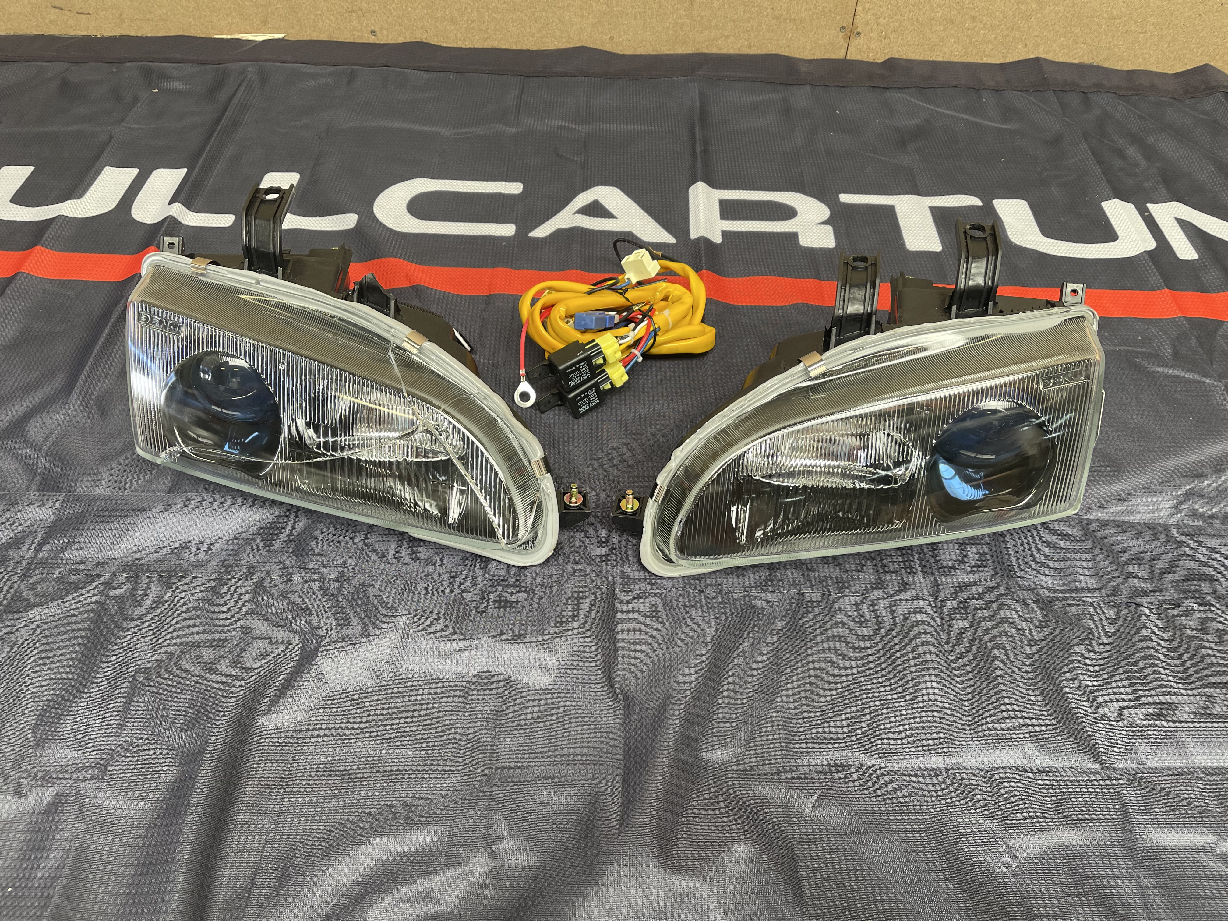 Image of Denji Koplampen TWEEDE KANS Black Housing Blauwe Lens Honda Civic