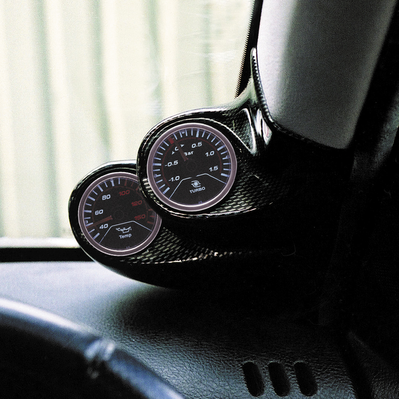 Image of RGM Meterhouder A-pillar 2 Gauges Carbon Fiber Look 52mm ABS Plastic Renault Clio