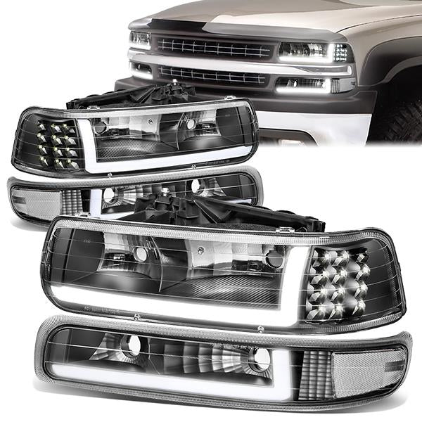 Image of SK-Import Koplamp DRL LED Black Housing Chevrolet Silverado,Suburban,Tahoe