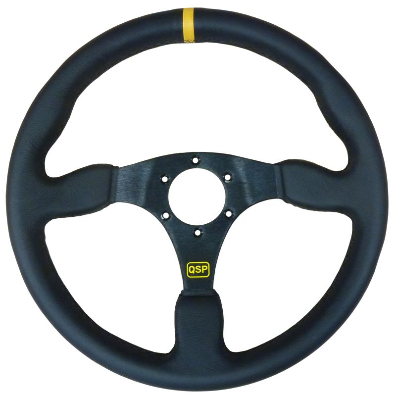 Image of QSP Stuur Racing Zwarte Kruisstiksel Plat Zwart 350mm Leer