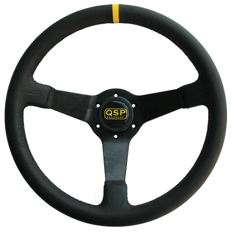 Image of QSP Stuur Racing Zwarte Kruisstiksel Zwart 350mm Leer