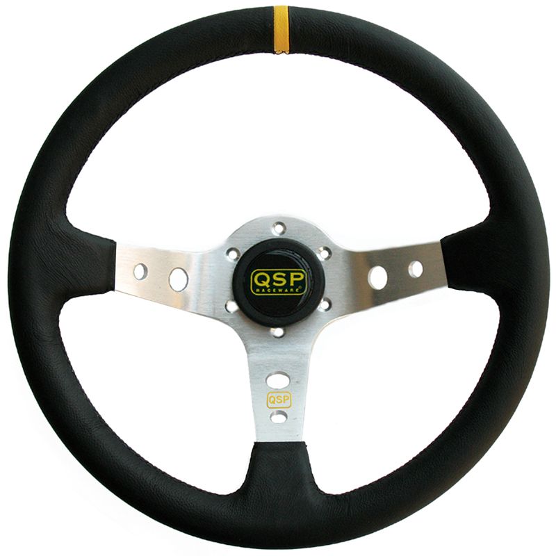 Image of QSP Stuur Racing Zwarte Kruisstiksel Zilver 350mm Leer