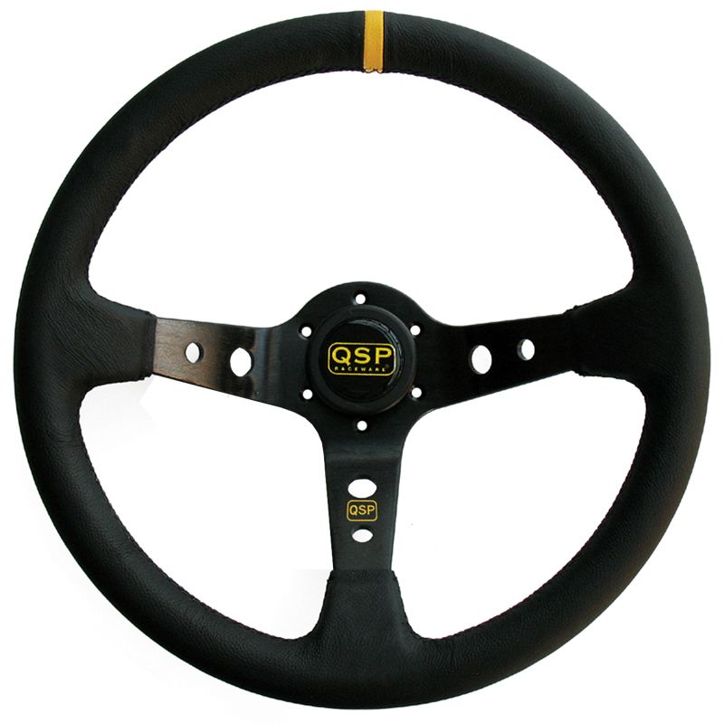 Image of QSP Stuur Racing Zwarte Kruisstiksel Zwart 350mm Leer