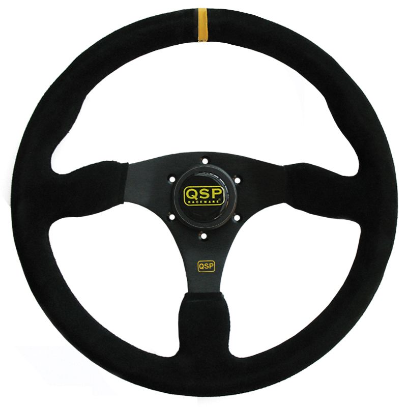 Image of QSP Stuur Racing Zwarte Kruisstiksel Plat Zwart 350mm Suède