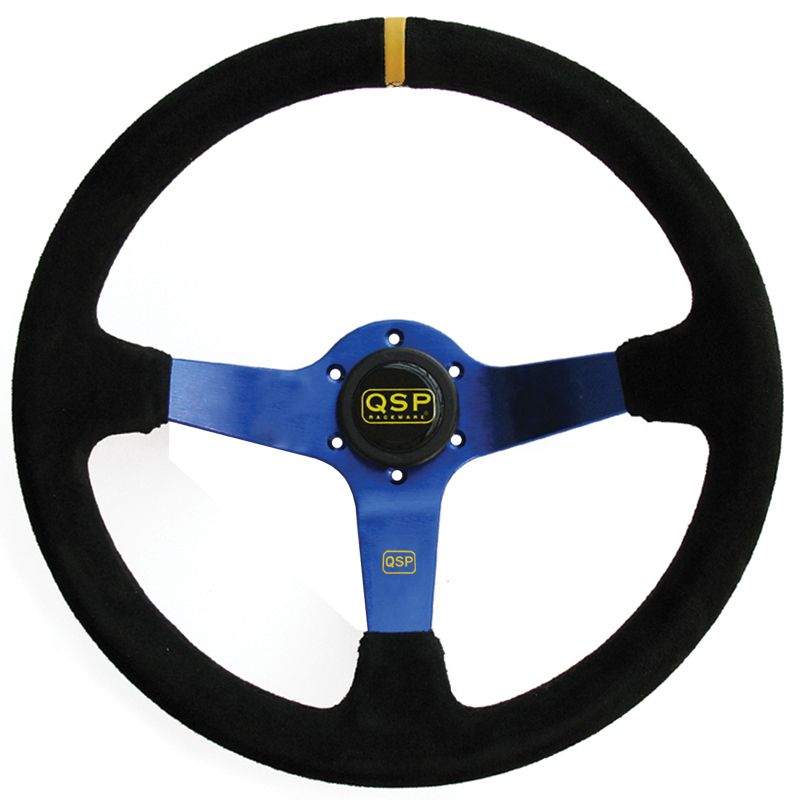 Image of QSP Stuur Racing Zwarte Kruisstiksel Blauw 350mm Suède
