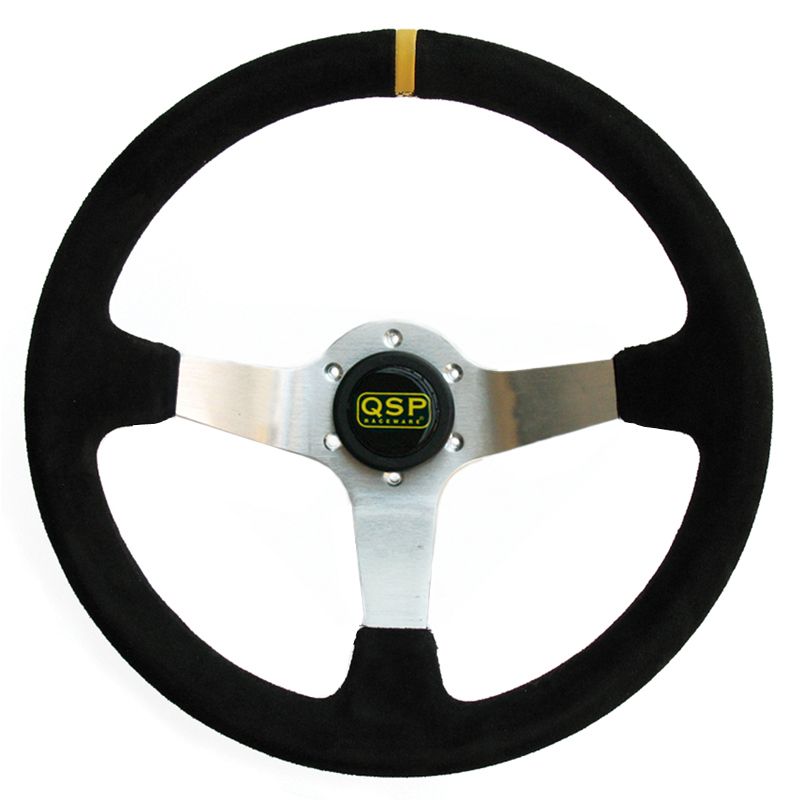 Image of QSP Stuur Racing Zwarte Kruisstiksel Zilver 350mm Suède