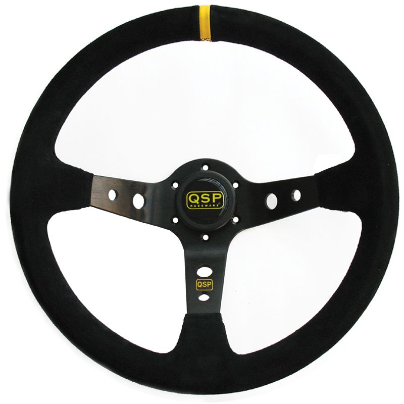 Image of QSP Stuur Racing Zwarte Kruisstiksel Zwart 350mm Suède