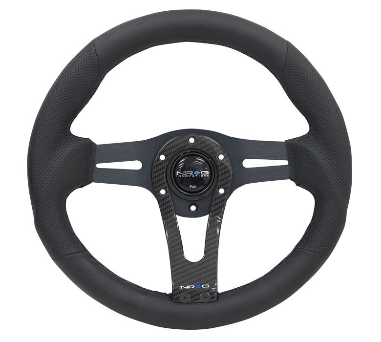 NRG Innovations Stuur Zwarte Kruisstiksel Carbon Center Spoke Zwart 320mm Leer