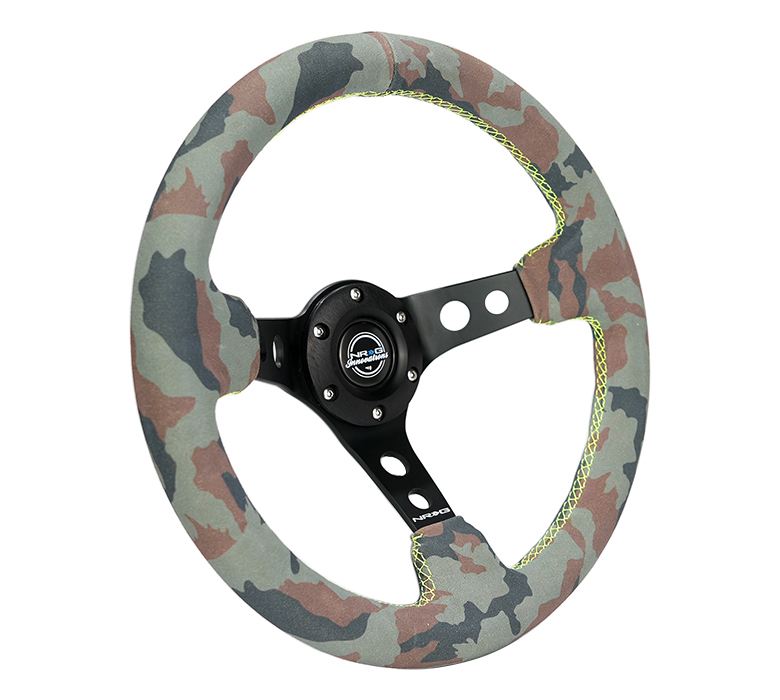 Image of NRG Innovations Stuur Gele kruisstiksel Camouflage - Zwart 350mm Suède