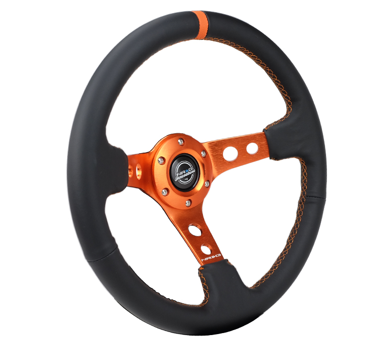 Image of NRG Innovations Stuur Oranje Kruisstiksel Met Oranje Middellijn Zwart - Oranje 350mm Leer