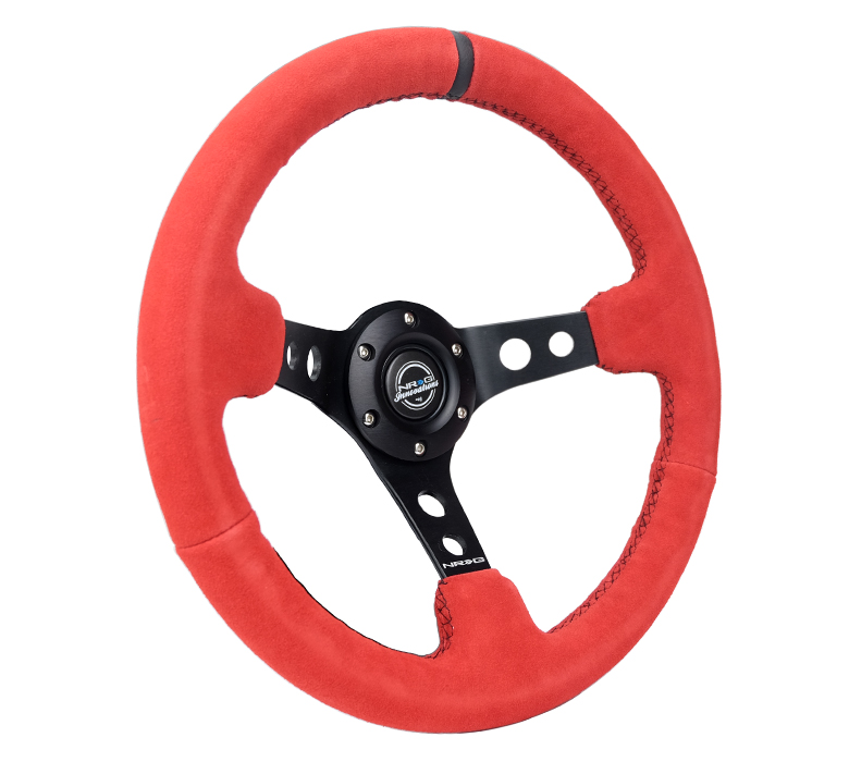 Image of NRG Innovations Stuur Zwarte Kruisstiksel Met Zwarte Middellijn Rood - Zwart 350mm Suède