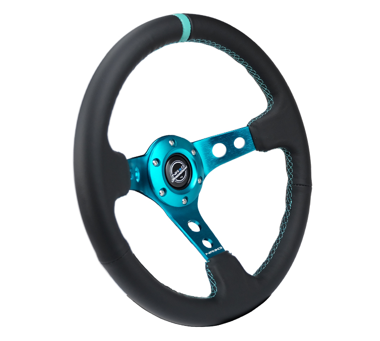 Image of NRG Innovations Stuur Blauwe Kruisstiksel Met blauwe middellijn Zwart - Blauw 350mm Suède