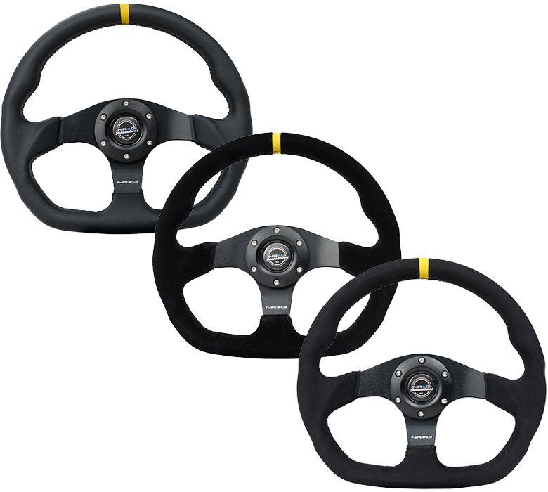 Image of NRG Innovations Stuur Zwarte Kruisstiksel Met Gele Middenlijn Zwart 320mm