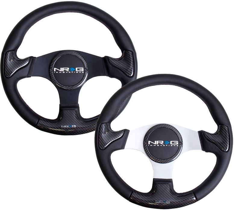 Image of NRG Innovations Stuur Zwarte Kruisstiksel 350mm Carbon Leer