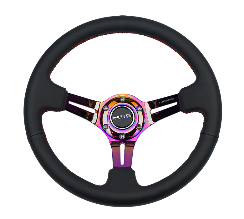 Image of NRG Innovations Stuur Rode Kruisstiksel Zwart - Neo Chroom 350mm Leer