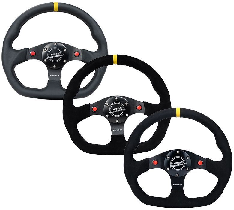 Image of NRG Innovations Stuur Zwarte Kruisstiksel Met Gele Middenlijn Zwart 320mm