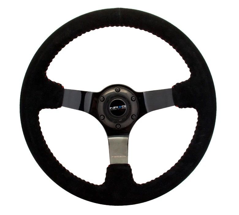 Image of NRG Innovations Stuur Zwarte Kruisstiksel Zwart - Chroom 350mm Suède