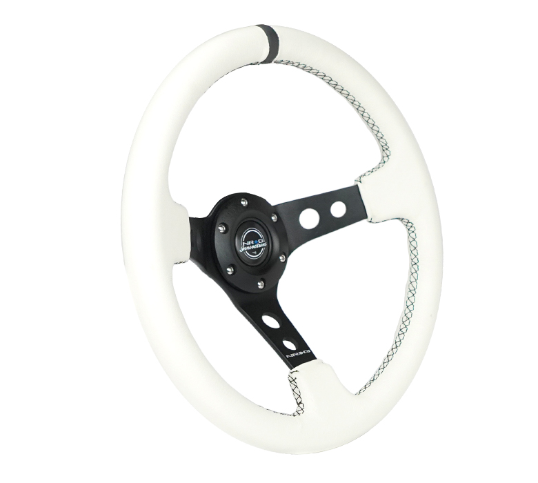Image of NRG Innovations Stuur Zwarte Kruisstiksel Met Zwarte Middellijn Wit - Zwart 350mm Leer