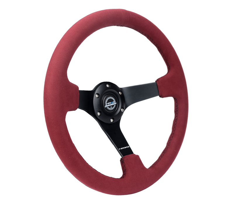 Image of NRG Innovations Stuur Zwarte Kruisstiksel Rood - Zwart 350mm Alcantara