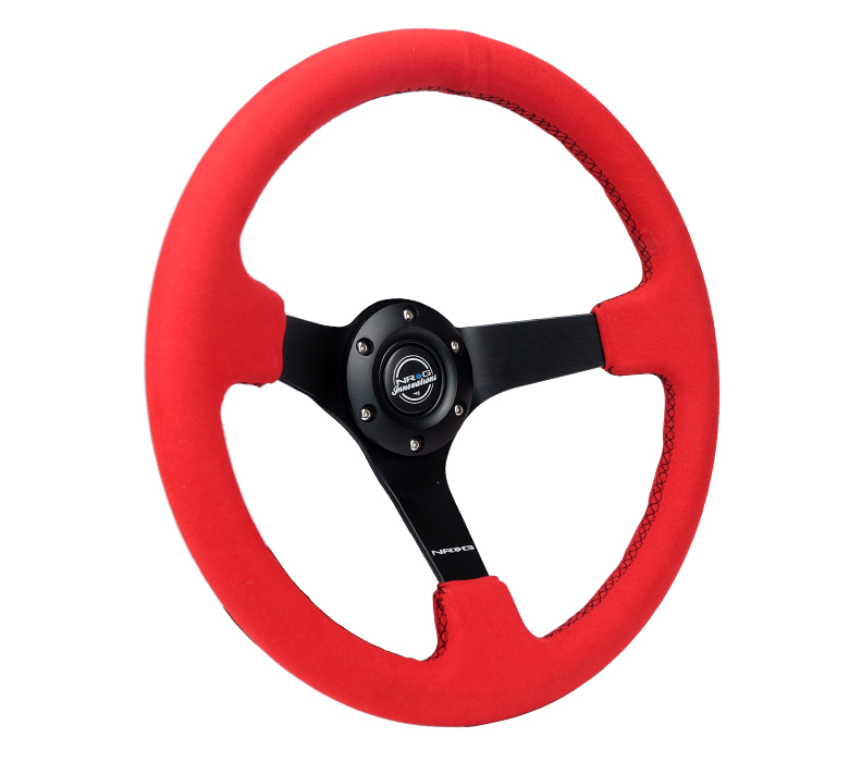 Image of NRG Innovations Stuur Zwarte Kruisstiksel Rood - Zwart 350mm Alcantara