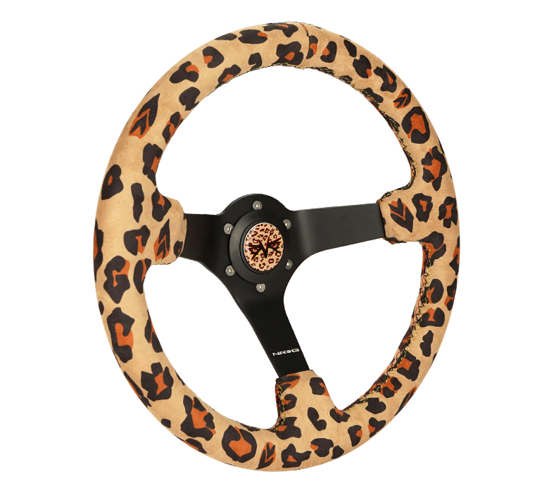 Image of NRG Innovations Stuur Driekleurig stiksel Savage Brown Leopard Bruin - Zwart 350mm Microfiber