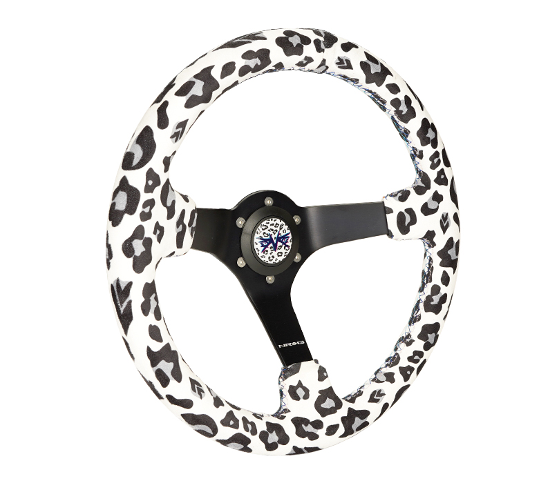 Image of NRG Innovations Stuur Driekleurig stiksel Savage White Leopard Wit - Zwart 350mm Microfiber