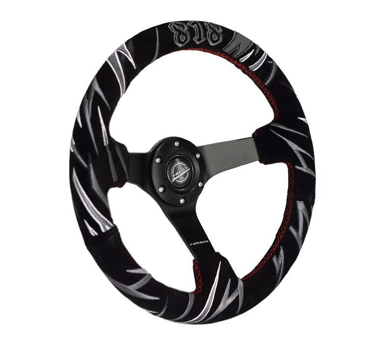 Image of NRG Innovations Stuur Rode Kruisstiksel Jeff Jones Racing Signature Zwart - Zwart 350mm Suède