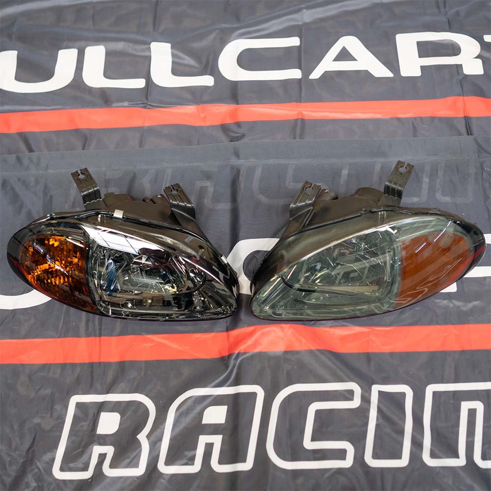 Image of Spring Koplampen JDM Style TWEEDE KANS Chrome Housing Oranje Glas Smoke Glas Honda Del Sol