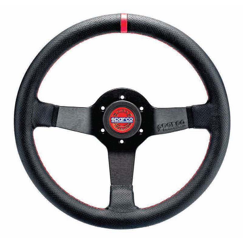 Image of Sparco Stuur Rode Kruisstiksel Champion Zwart 330mm Leer