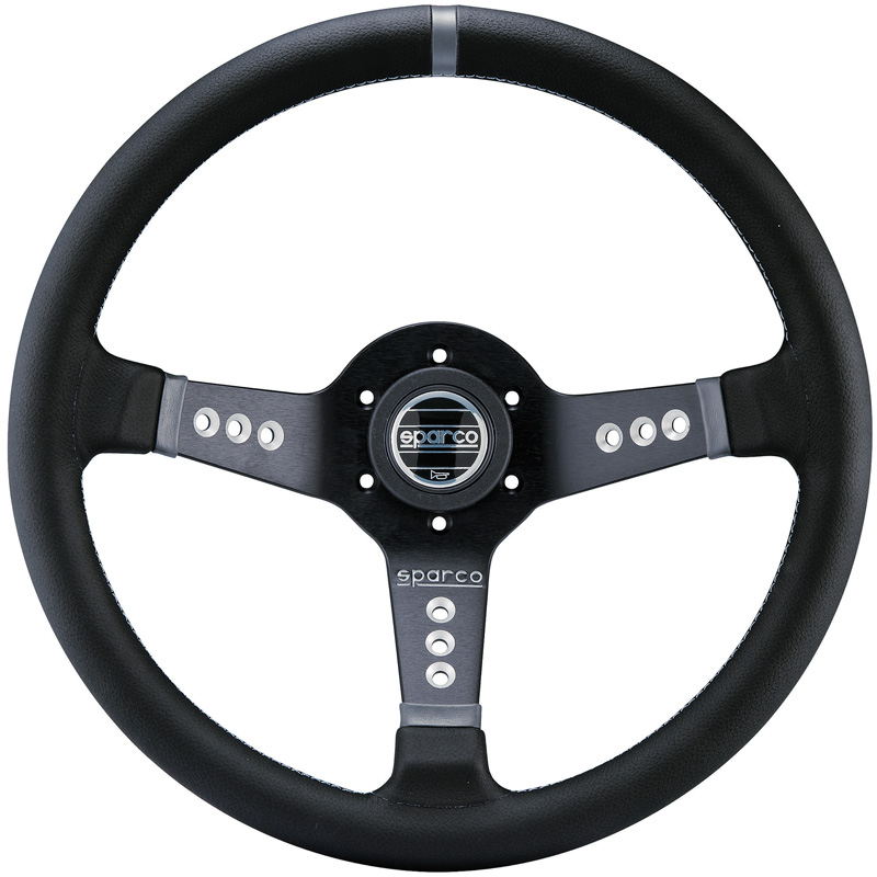 Image of Sparco Stuur L777 Grijs Kruisstiksel Zwart 350mm Leer