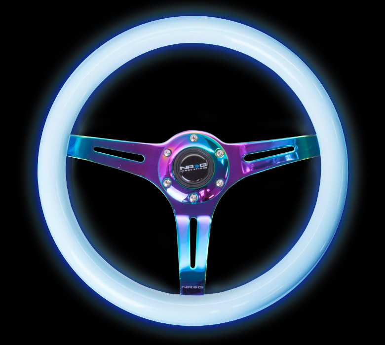 Image of NRG Innovations Stuur Glow in the Dark Blauw Wit - Neo Chroom 350mm Hout