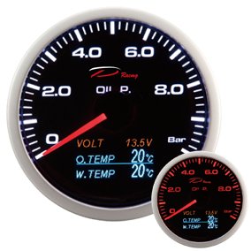 Image of Depo Racing Meter 4 in 1 Series Zwart 60mm Oliedruk, voltage, olietemp, watertemp