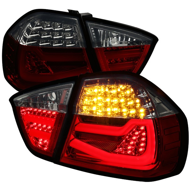 Image of SK-Import Achterlichten Met Ledstrip Chrome Housing Rood Smoke Glas BMW 3-serie Pre LCI