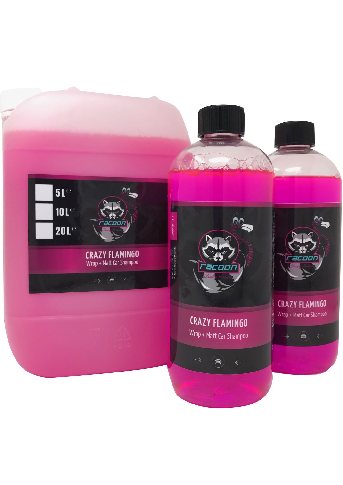 Image of Racoon Auto Shampoo Crazy Flamingo Wrap + Matt Paint Rood