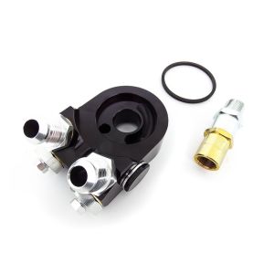 D1 Spec Oliekoeler Adapter Met Thermostaat Dubbele Aansluiting Zwart Aluminium