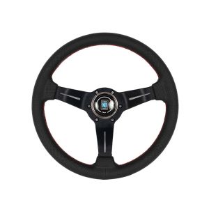 Nardi Stuur Rode Kruisstiksel Deep Dish Zwart 330mm Geperforeerd Leer