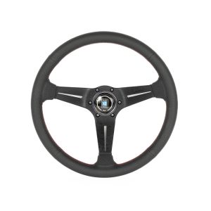 Nardi Stuur Rode Kruisstiksel Deep Dish Zwart 350mm Geperforeerd Leer