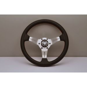 Nardi Stuur Rode Kruisstiksel Deep Dish Zilver 330mm Geperforeerd Leer