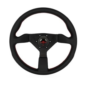 Personal Stuur Rode Kruisstiksel Plat Zwart 350mm Leer