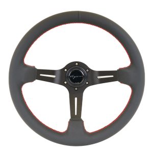 Vigor Stuur Daytona Rode Kruisstiksel Zwart - Zwart 350mm Leer