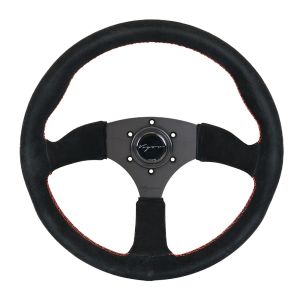 Vigor Stuur Spa Rode Kruisstiksel Zwart - Zwart 350mm Suède