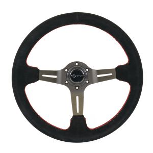 Vigor Stuur Daytona Rode Kruisstiksel Zwart - Zwart 350mm Suède